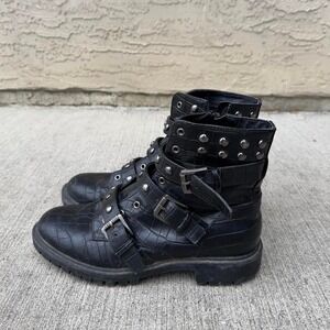 GUESS SNAKESKIN BUCKLE STUDDED BOOTS
